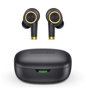 Casti bluetooth semi-in-ear Bluedio Particle cu cutie de incarcare si transport de 650mAh, Microfon, Bluetooth v5.0, VFT, Negru