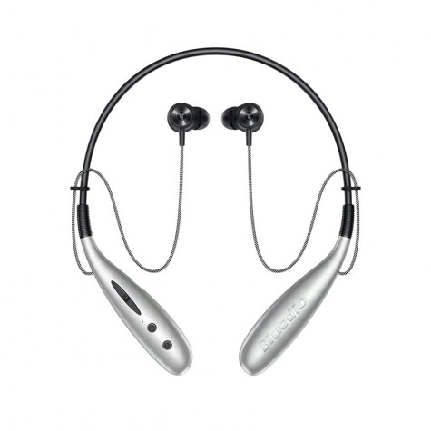 Casti bluetooth in-ear cu guler Bluedio Hn+, 116dB, 32Ω, Microfon, Slot memorie, Bluetooth v5.0, Design magnetic, Silver