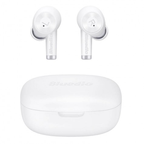 Casti bluetooth semi-in-ear Bluedio Elite Ei Alb cu cutie de incarcare si transport, Incarcare wireless, Microfon cu ANC