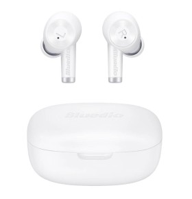 Casti bluetooth semi-in-ear Bluedio Elite Ei Alb cu cutie de incarcare si transport, Incarcare wireless, Microfon cu ANC