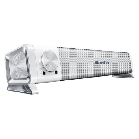 Soundbar PC Bluedio LS Alb, Sistem 2.0, Efect 7.1, 3D Surround, Bluetooth 5, Microfon, Alimentare USB