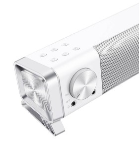 Soundbar PC Bluedio LS Alb, Sistem 2.0, Efect 7.1, 3D Surround, Bluetooth 5, Microfon, Alimentare USB